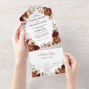Terracotta Burgundy Mauve Floral Casamento Geométr