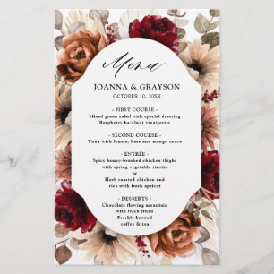 Terracotta Burgundy Mauve Floral WedMenu     