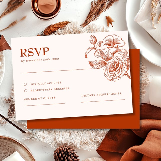 Terracotta burnt orange fall Wedding RSVP Card (Criador carregado)