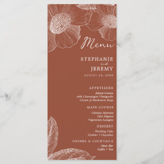 Terracotta Burnt Orange Floral Line Art Menu