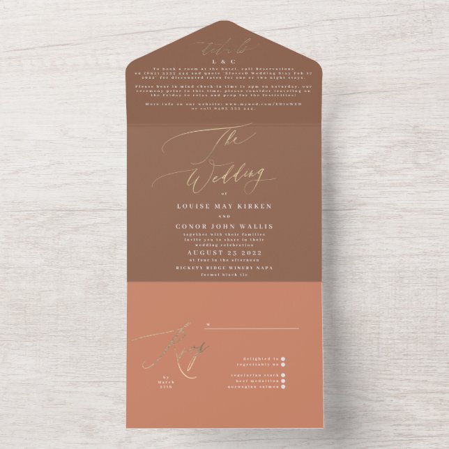 Terracotta Dusty Orange Elegant Boho Dourado Casam (Interno)