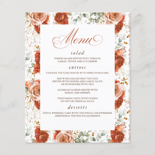 Terracotta Elegant Modern Weding Menu (Frente)