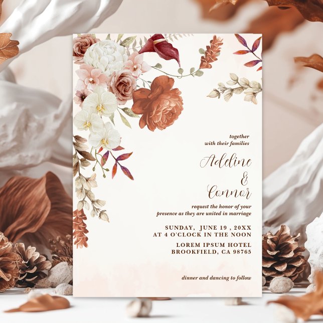 Terracotta Fall Autumn Floral Boho Rustic Casament (Criador carregado)