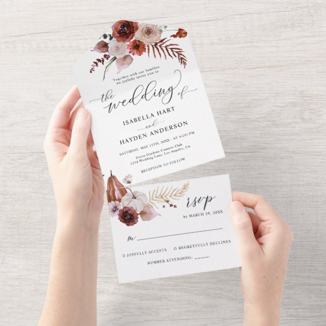 Terracotta Fall Pumpkins Boho Detalhes do Casament (Tearaway)