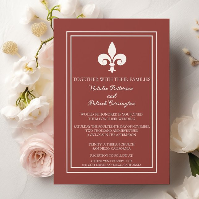 Terracotta Fleur de Lis Convite De Casamento (Terracotta Fleur de Lis Wedding Invitation)
