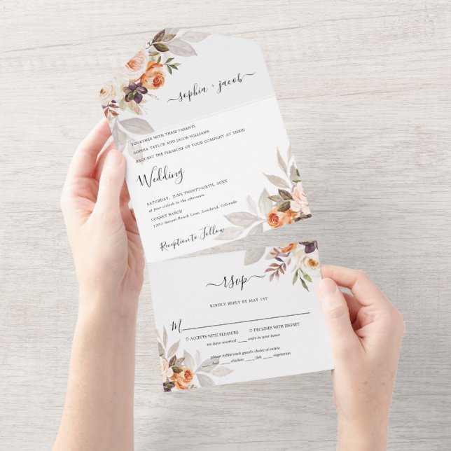 Terracotta Floral Burnt Orange Boho Casamento outo (Aba destacável)