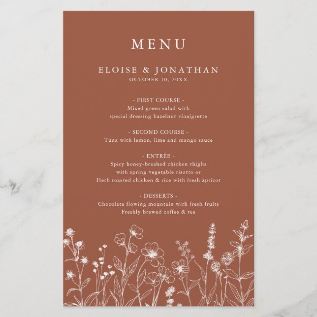 Terracotta Floral Fall Wildflower Menu (Frente)