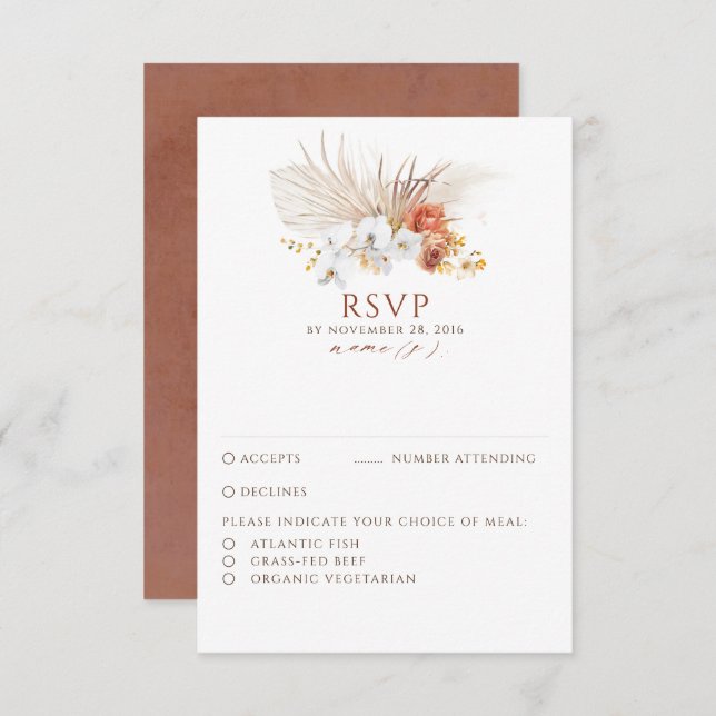 Terracotta Foliage Boho Wedding RSVP (Frente/Verso)