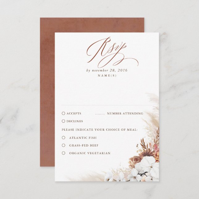 Terracotta Foliage Boho Wedding RSVP (Frente/Verso)