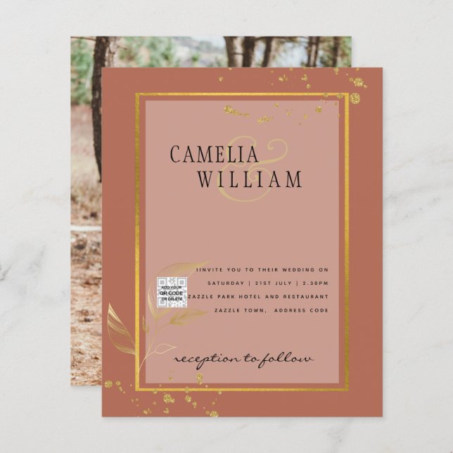 Terracotta FOTO CÓDIGO QR Convite de casamento Dat (Frente/Verso)