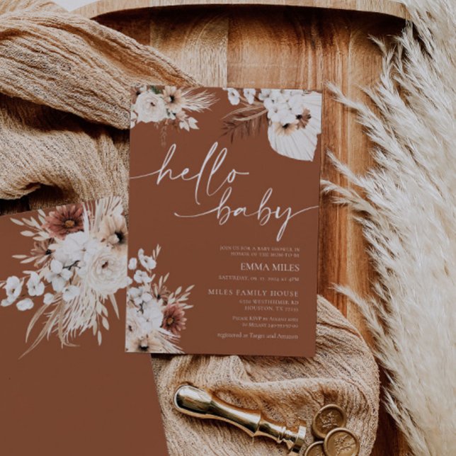 Terracotta Hello Baby Convite para Chá de fraldas (Criador carregado)