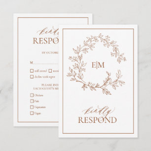 Terracotta Leafy Crest Monograma Cartão RSVP de Ca