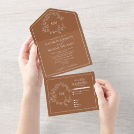 Terracotta Leafy Crest Monograma Casamento