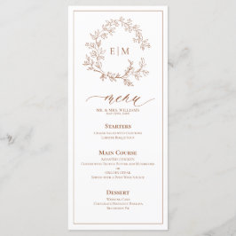 Terracotta Leafy Crest Monograma Menu Casamento
