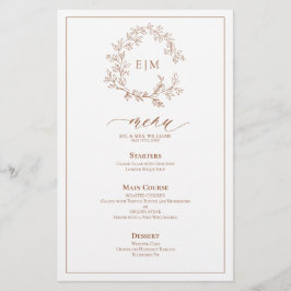 Terracotta Leafy Crest Monograma Menu Casamento