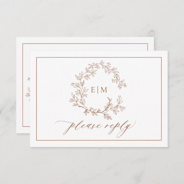 Terracotta Leafy Crest Monogramas RSVP (Frente/Verso)
