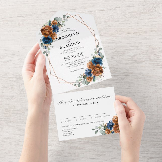 Terracotta Marinho Blue Greenery Casamento Geométr (Tearaway)