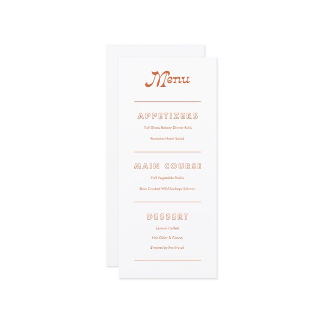 Terracotta Minimalista Boho Chic Menu (Frente/Verso In Situ)