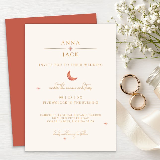 Terracotta Moon & Stars Convite de casamento Celes (Wedding Invite)