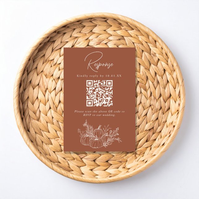 Terracotta Pumpkin Wedding RSVP QR Code Card (Criador carregado)