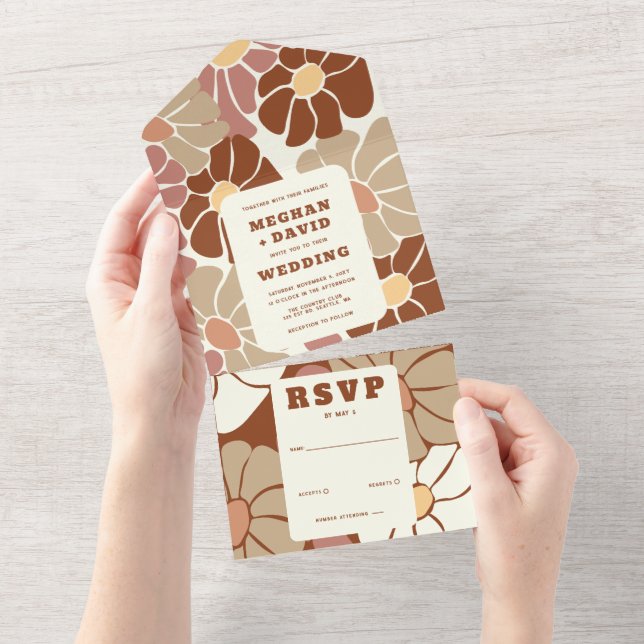 Terracotta Retro Groovy Boho Chic Casamento Floral (Aba destacável)