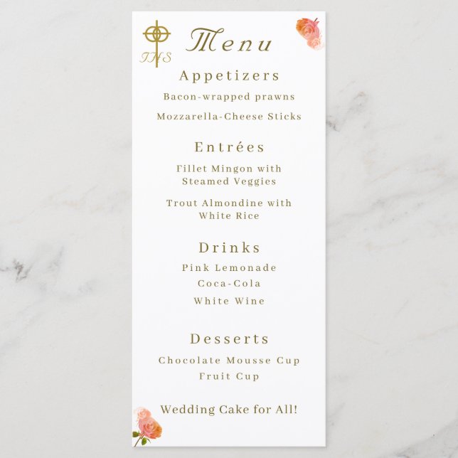 Terracotta Rosa Católico Menu Casamento (Frente)