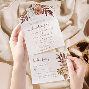 Terracotta Rust Flores Boho Fall Foliage Casamento