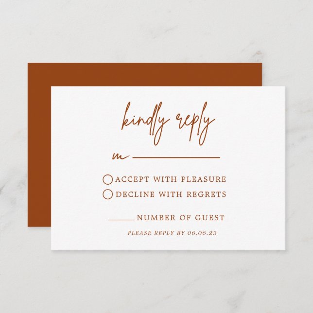 Terracotta Rust Larnt Orange Weding RSVP Card (Frente/Verso)