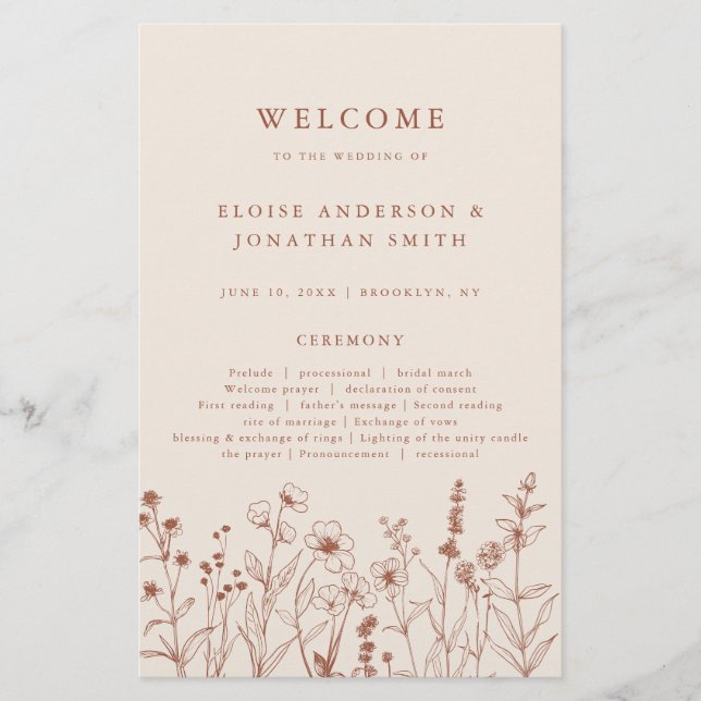 Terracotta Rustic Fall Wildflower Wedment Program (Frente)