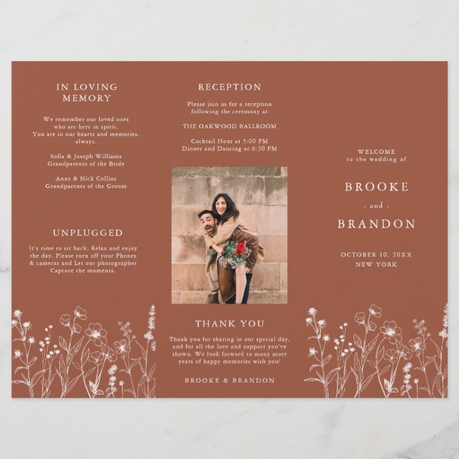 Terracotta Rustic Fall Wildflower Wedment Program (Frente)
