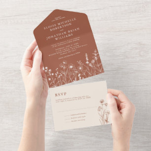 Terracotta Rustic Floral Fall Wildflower Casamento