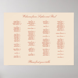 Terracotta Script Alphabetic Seating Poster