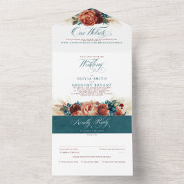 Terracotta Teal Floral Boho Elegante Casamento
