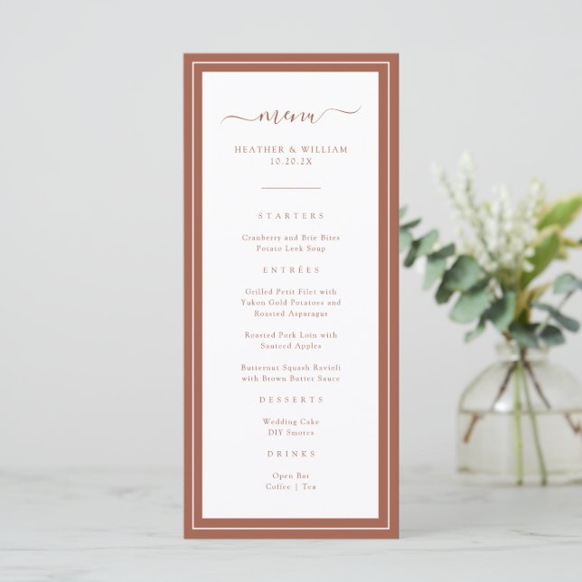 Terracotta Wedding Menu (Em pé/Frente)