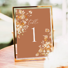 Terracotta Wedding Table Numbers, Floral Elegant