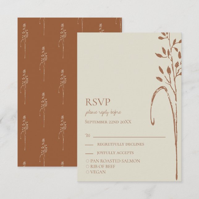 Terracotta & Wild Grass Earth Tone Weding RSVP (Frente/Verso)