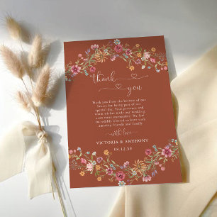 Terracotta Wildflower Casamento Obrigado Cartões