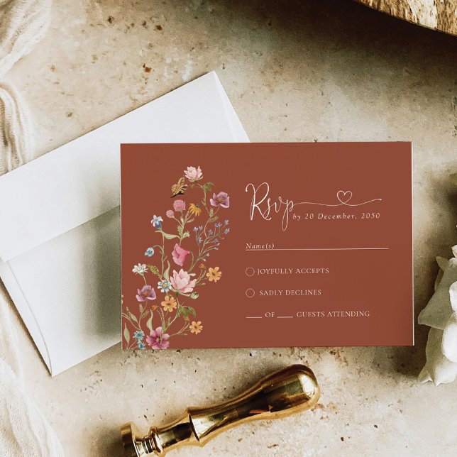 Terracotta Wildflower Weding RSVP Card (Criador carregado)