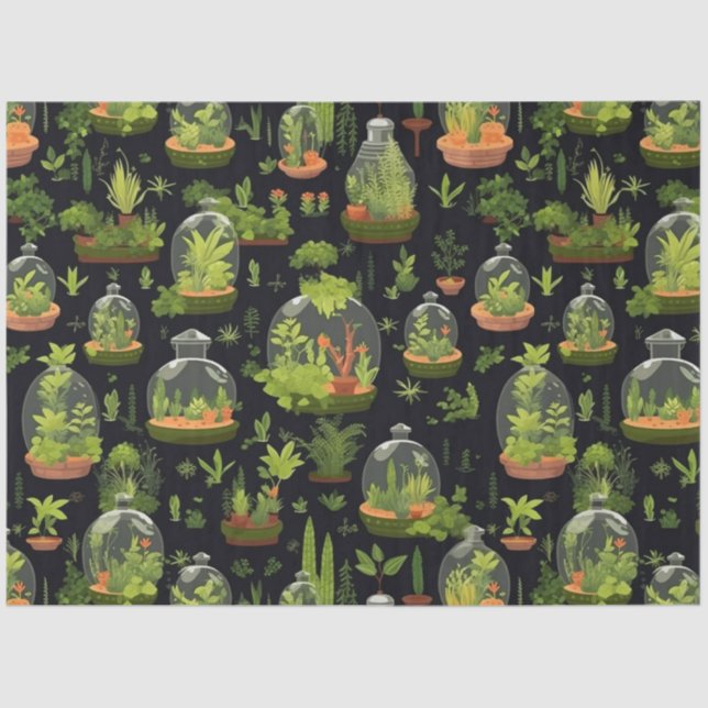 Terrários Botânicos sobre Papel Tecido Preto (Frente )