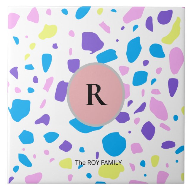 TERRAZZZO MONOGRAM NOME DA FAMÍLIA Azulejo de cerâ (Frente)