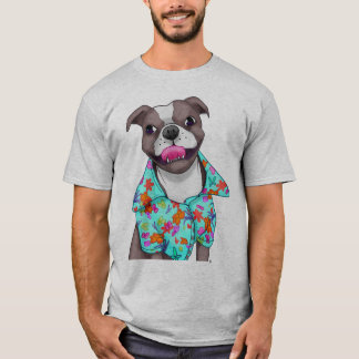 Terrier de Staffordshire na camisa havaiana
