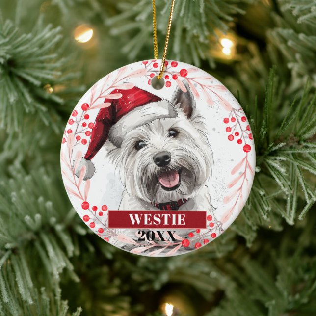 Terrier Westie de Chapéu de Natal Enfeite de Natal (Árvore)