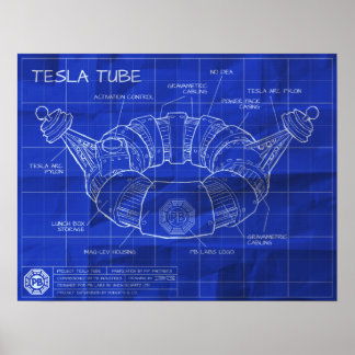 Tesla Tube Blueprint Poster