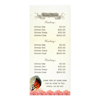 tesoura do menu de serviço salon feather pink