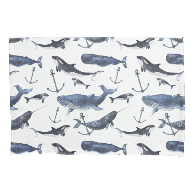 Teste padrão da baleia & da âncora da aguarela (Frente-Esquerda)