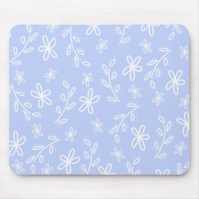 Teste padrão de flor azul e branca Mousepad (Frente)
