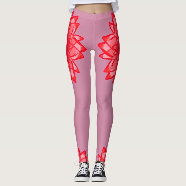 Teste padrão de flor vermelho seu legging (Frente)