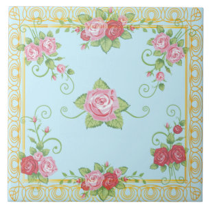 Teste padrão Dourado azul do azulejo do vintage