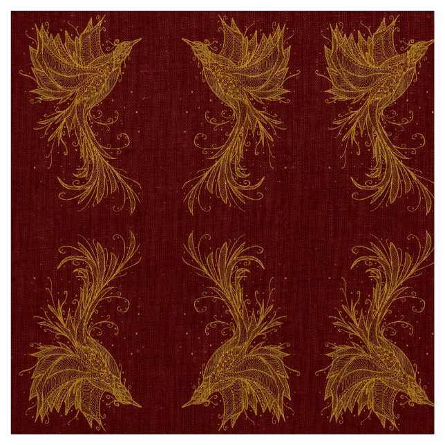 Teste padrão dourado de Phoenix no tecido vermelho (Modelo)