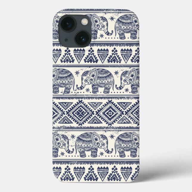 Teste padrão étnico azul do elefante (Verso)